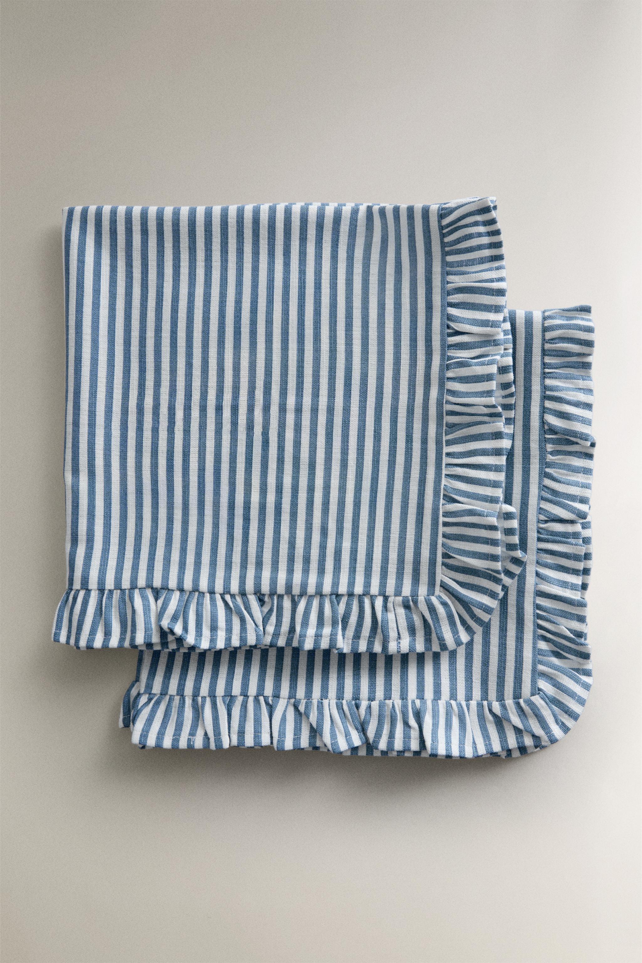 LOT DE 2 SERVIETTES TABLE EN COTON À VOLANT
